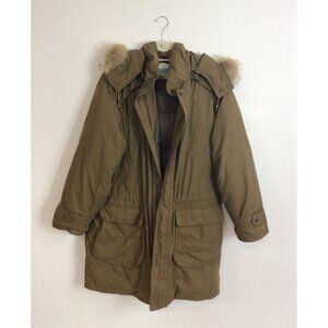 Vintage Down Winter Jacket Puffer Coat Fur Trim Mens Large